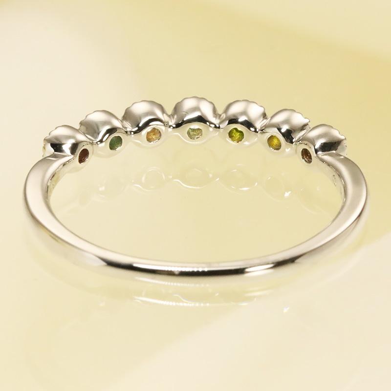 Pt950/K18 YG/PG/ カラーダイヤモンド トリートメント Dia アミュレット リング【0.16ct】プラチナ ゴールド ミル打ち クラシカル ハーフエタニティ プレゼントの画像