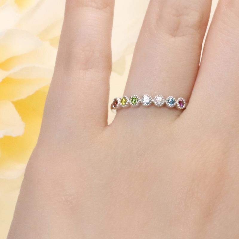 Pt950/K18 YG/PG/ カラーダイヤモンド トリートメント Dia アミュレット リング【0.16ct】プラチナ ゴールド ミル打ち クラシカル ハーフエタニティ プレゼントの画像