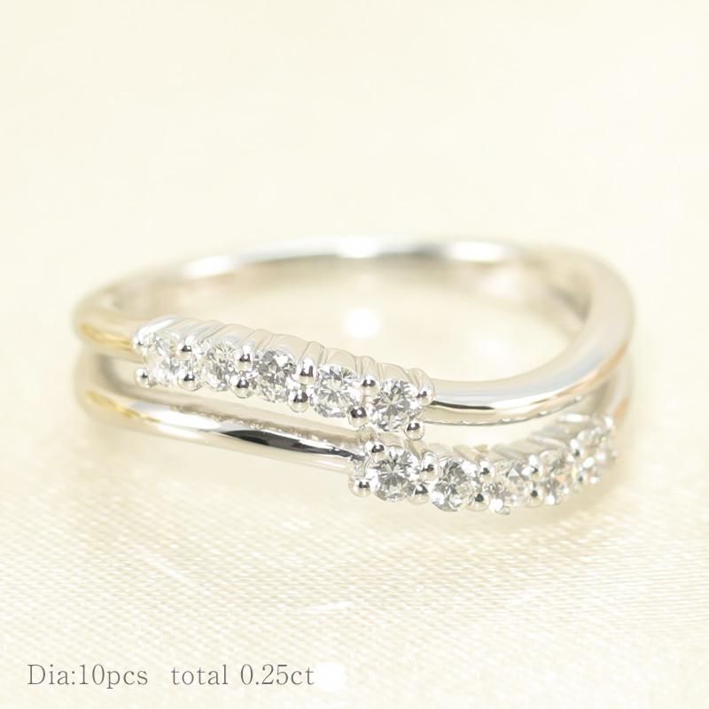 プラチナ pt950 テンダイヤモンド 重ね付け風 ウェーブリング 0.25ct ダイヤ 指輪 【Fカラー VS VGクラス】10ダイヤ 10周年 記念日の画像