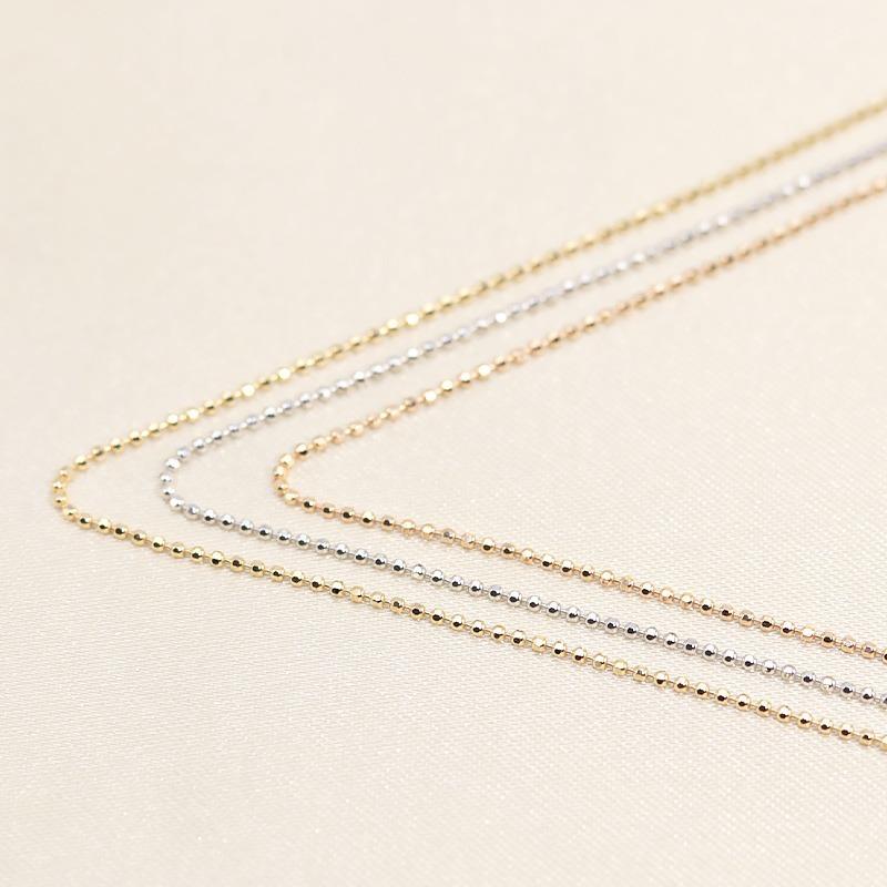 K18 YG/PG/WG 1.0ｍｍ カットボール チェーン 幅1.0mm 40cm/45cm 長さ調節 ネックレス ペンダント ゴールド プレゼント 資産 誕生日 ギフト 記念日の画像