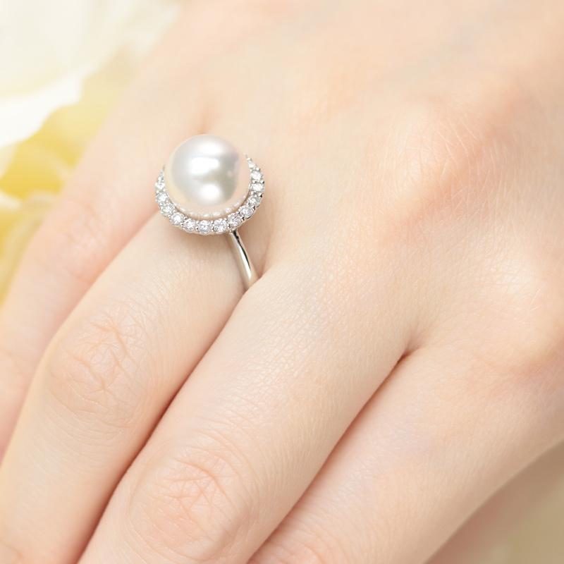 本真珠　天然ダイヤモンド　pt900リング Jeweluce Pt900 あこや本真珠 9mm ダイヤモンド 0.33ct リング