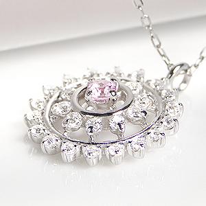 pt900 天然ピンクダイヤモンド 0.05ct Pink Dia ネックレス ペンダント ダイヤモンド total0.29ct プラチナ サークル 花 フラワー プレゼント クリスマスの画像