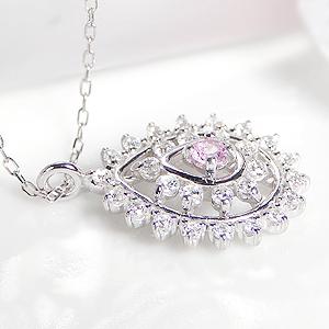 pt900 天然ピンクダイヤモンド 0.05ct Pink Dia ネックレス ペンダント ピンクダイヤ プラチナ ダイヤモンド total0.29ct 雫 露 ドロップ プレゼントの画像