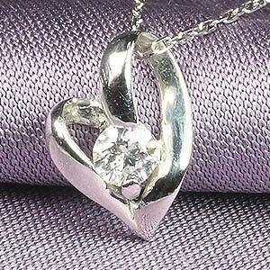0.1ct 1粒 ダイヤモンド オープンハート ペンダント ネックレス K18WG 