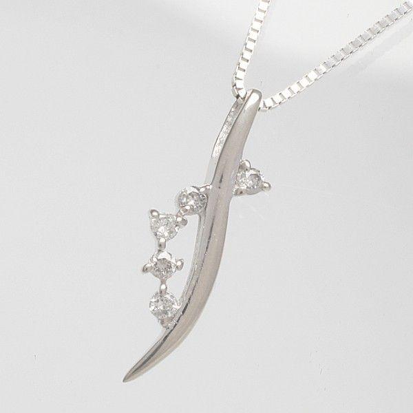 曲線デザイン 5石 ダイヤモンド ペンダント ネックレス K18WGK18YG/K18PG 4P0094 **