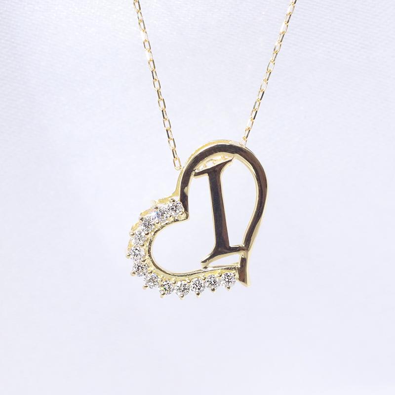 I イニシャル ペンダント ダイヤモンド ネックレス K18YG イエローゴールド 4P0108IYG