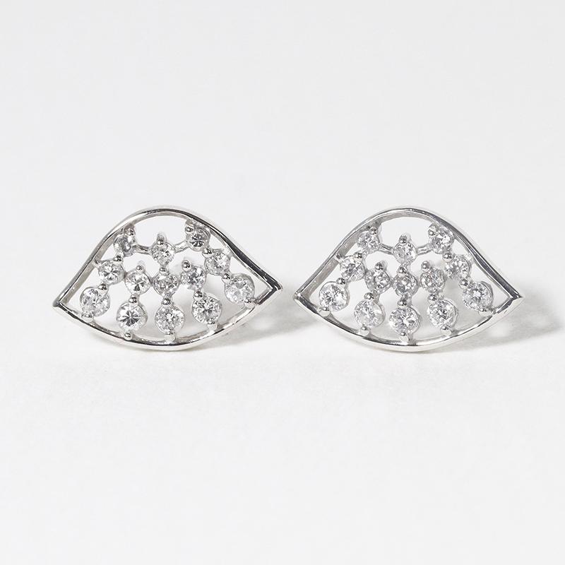 Pt900 プラチナ 扇形 デザインピアス 0.20ct 天然ダイヤモンド 