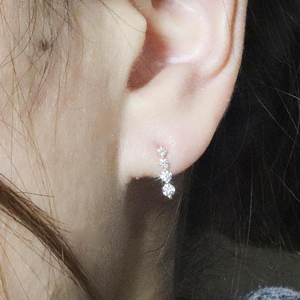 k18 0.32ct 8石 天然ダイヤモンド ピアス バー 棒 バレンタイン 18金 