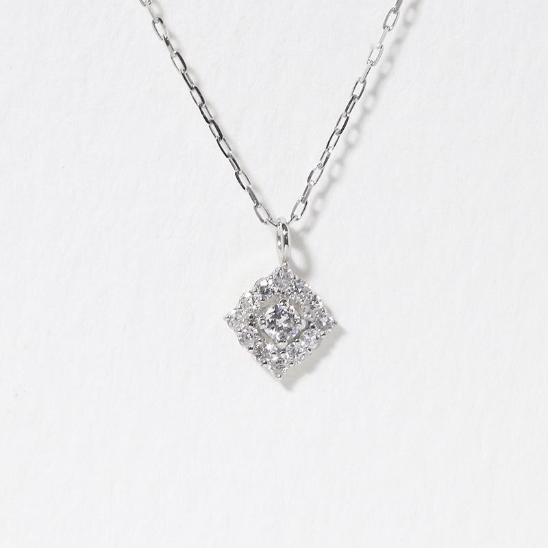K18YG/WG/PG スクエアデザインネックレス 0.08ct 天然ダイヤモンド 