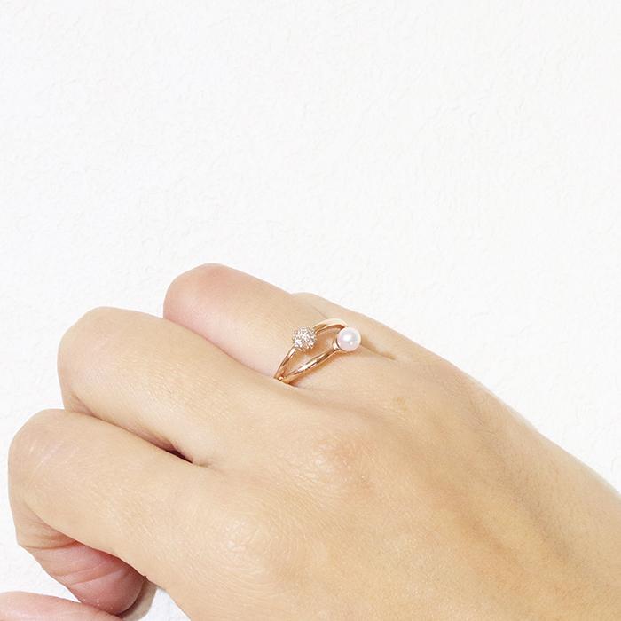 アコヤ真珠 パール パヴェ天然ダイヤモンド リング 0.16ct