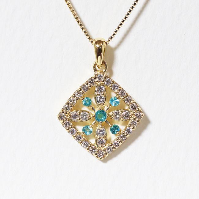 パライバトルマリン ダイヤモンド ネックレス ペンダント K18 ○ K10 × K10・PT・K18 パライバトルマリン ダイヤモンド ネックレス | GraVie