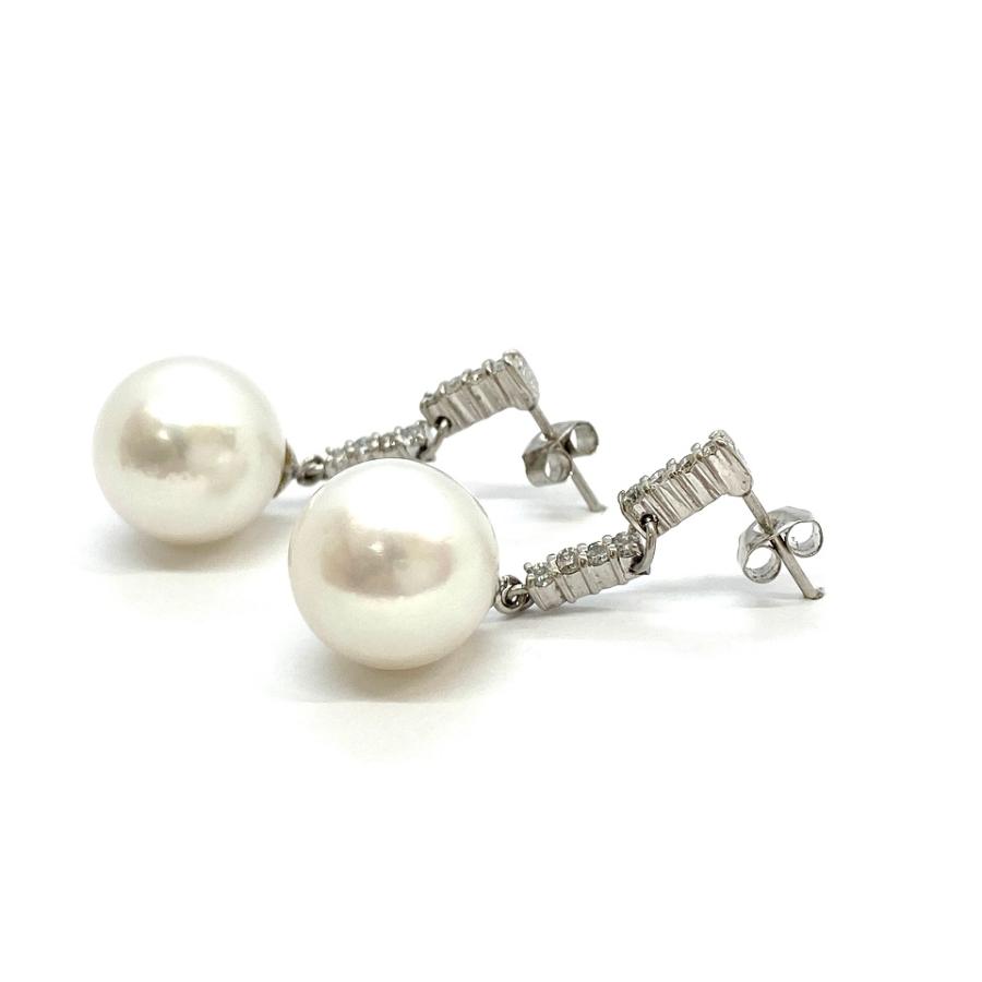 South Sea Pearl Pt900白蝶パール ダイヤモンドピアス No.128195 : JEX