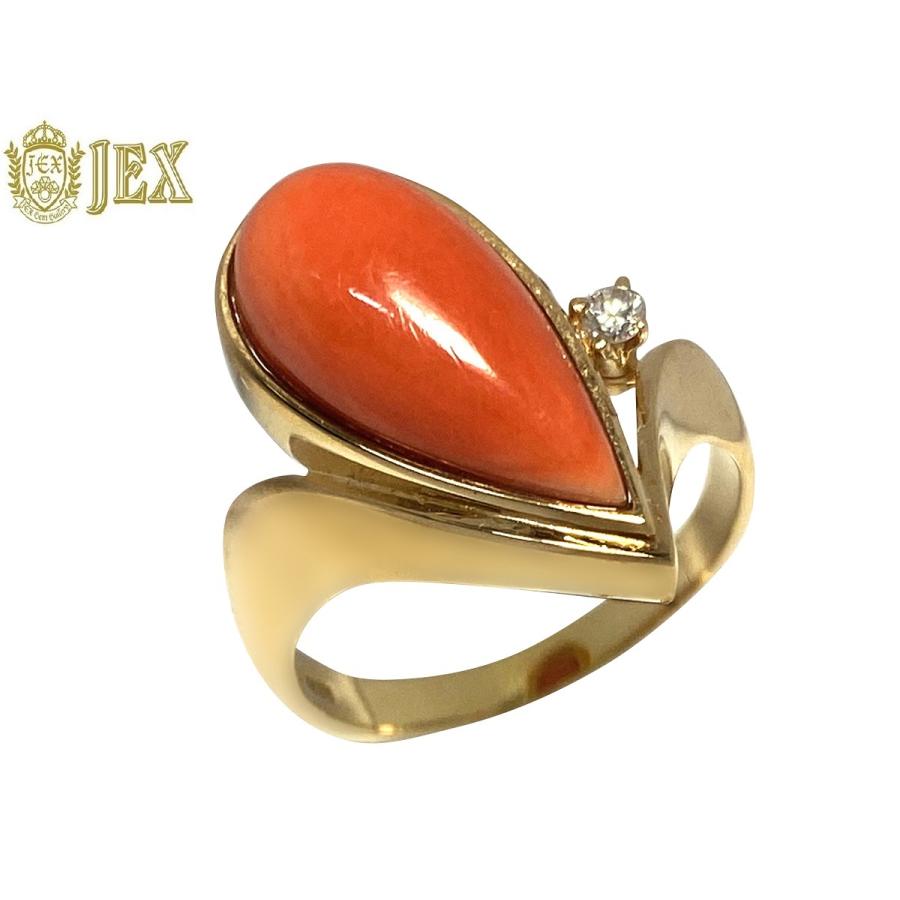 Coral K18珊瑚 ダイヤモンドリング NO.128476 : JEX宝石ギャラリー 