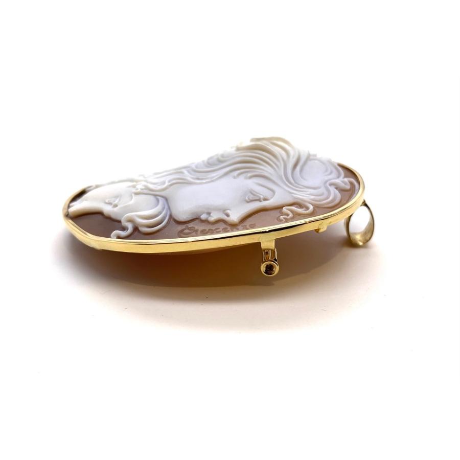 カメオシェルダイヤブローチ兼ペンダントトップ K18 シェルカメオ パール ダイヤモンド ブローチ ペンダント