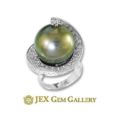 Black Pearl K18WG 南洋黒蝶パール ダイヤモンドリング No.38514 : JEX