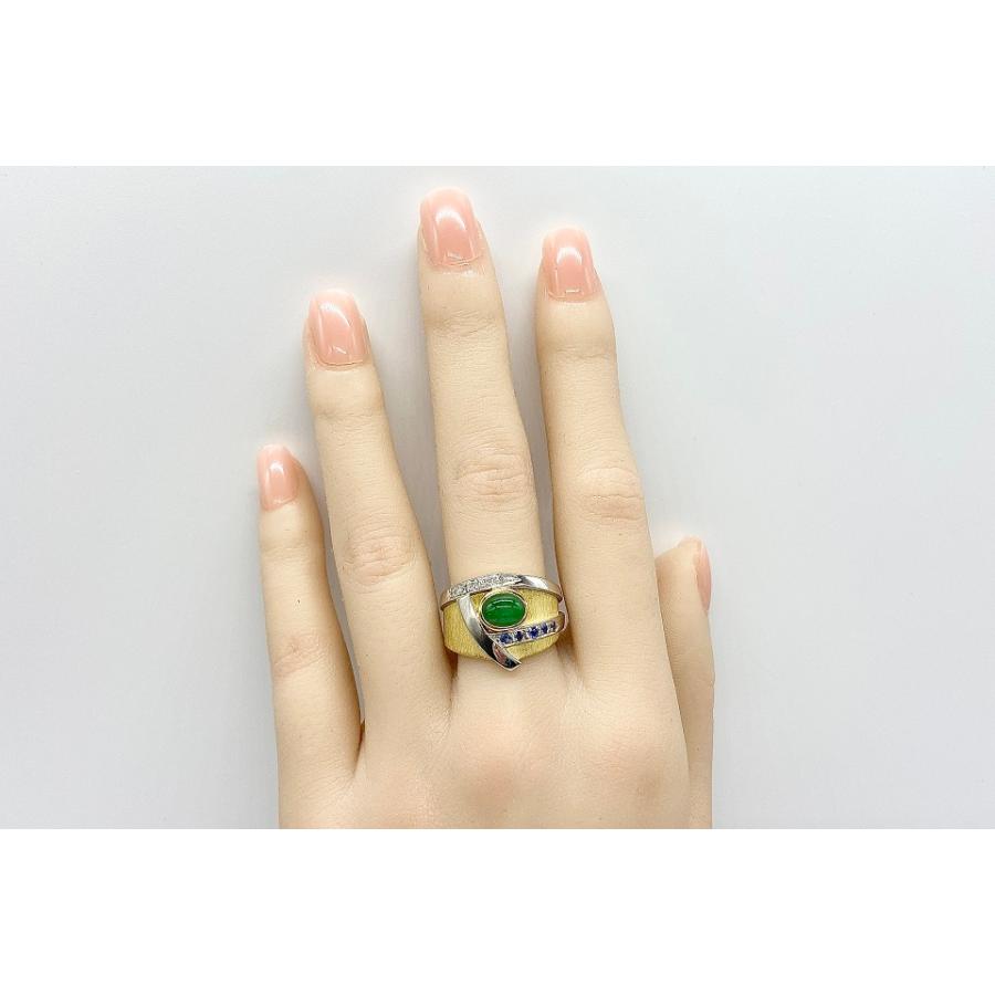 Jadeite K18 Pt900翡翠 サファイヤ ダイヤモンドリング NO