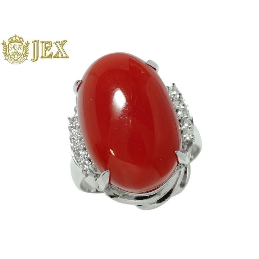 Coral Pt900血赤珊瑚 ダイヤモンドリング NO.49260 : JEX宝石