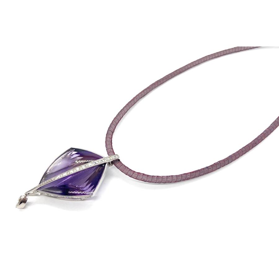 Amethyst K18WGアメシスト ダイヤモンドペントップ兼ブローチ SV紐 