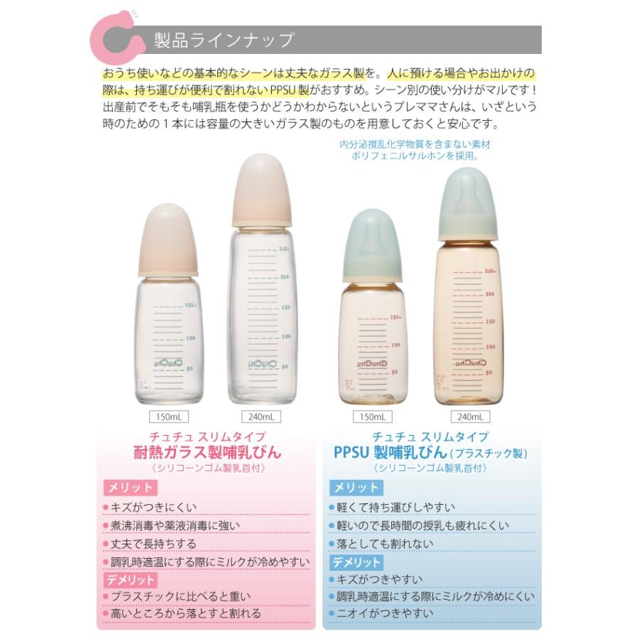 哺乳瓶 美品 スリムタイプ 耐熱ガラス製 240ml Chuchu ジェクス チュチュ 日本製