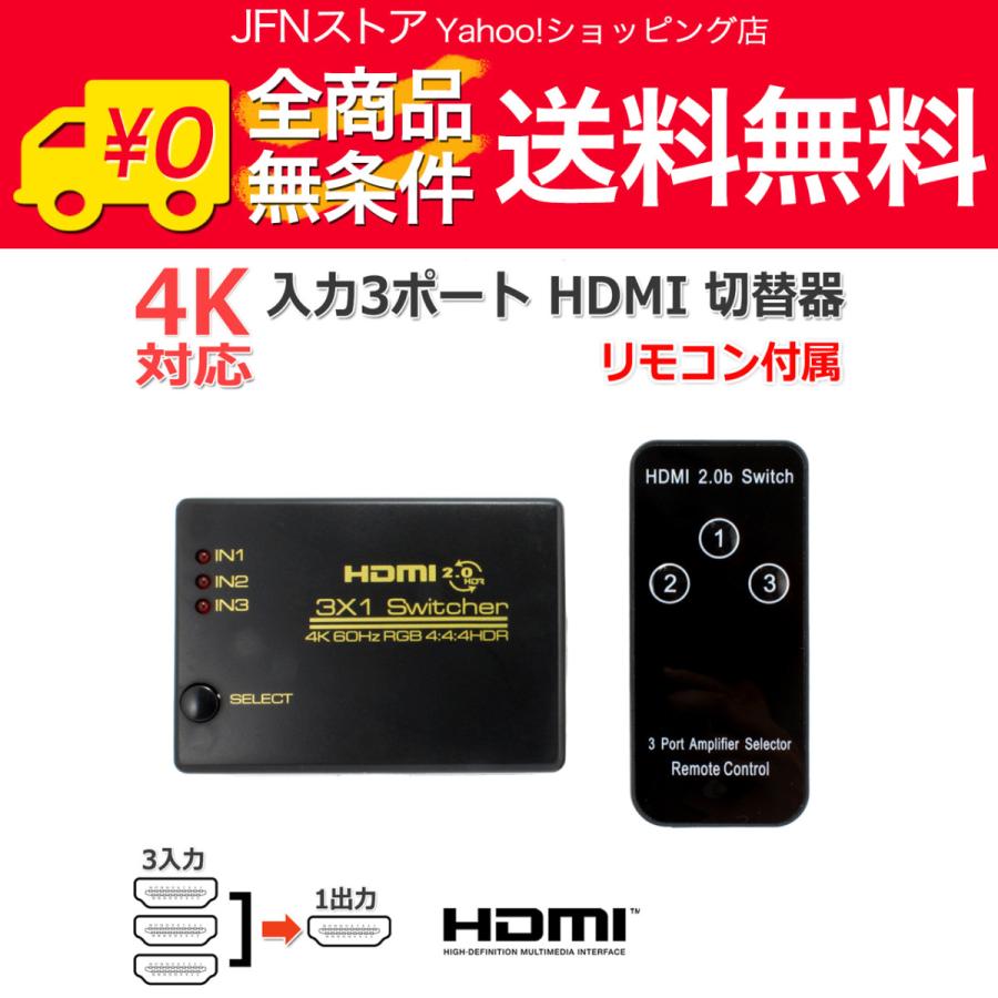 送料無料/ 4K対応 リモコン付 3ポートHDMI 切替器 3入力1出力切り替えHDMIセレクター | 