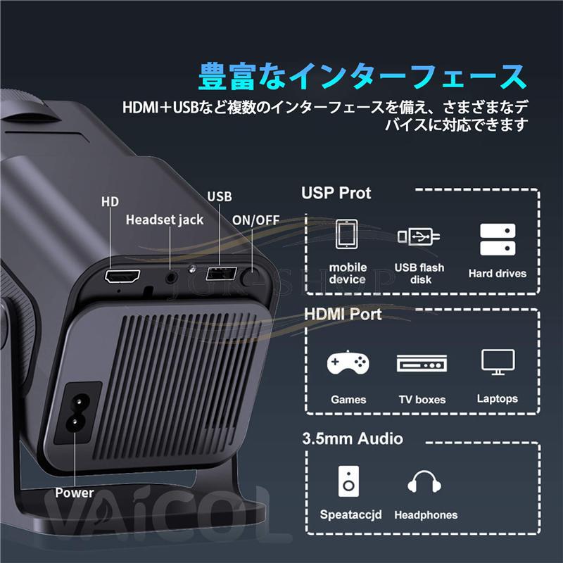 プロジェクター 小型 270°回転 Android TV搭載 1080P 4K対応 家庭用 天井投影 Wi-Fi6 Bluetooth HiFiスピーカー スマホ/ノートパソコン/USB/Switch/などに対応