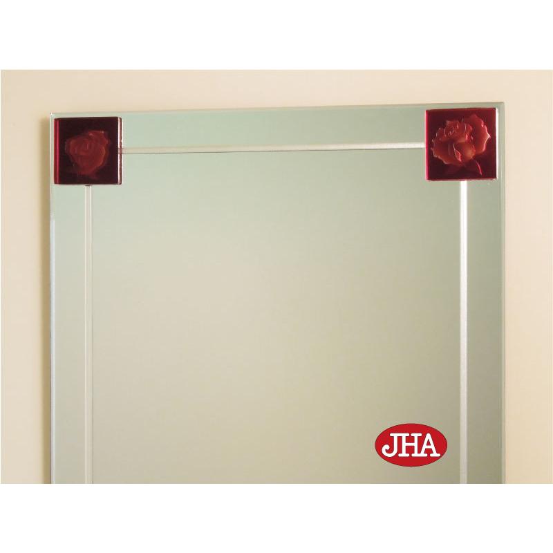 鏡 壁掛け鏡 JHAアートミラー(色ガラス) 彩(いろどり) バラ-レッド色 W400×H700 (飛散防止・壁掛け用) AM-40X70TF-BR 防湿 ステンドグラス