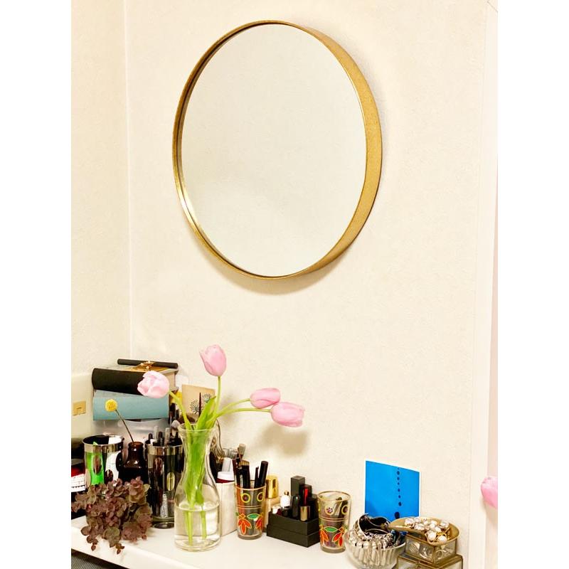 JHAモダンミラー スタイリッシュ・ライン枠(ゴールド）丸型 W405×H405