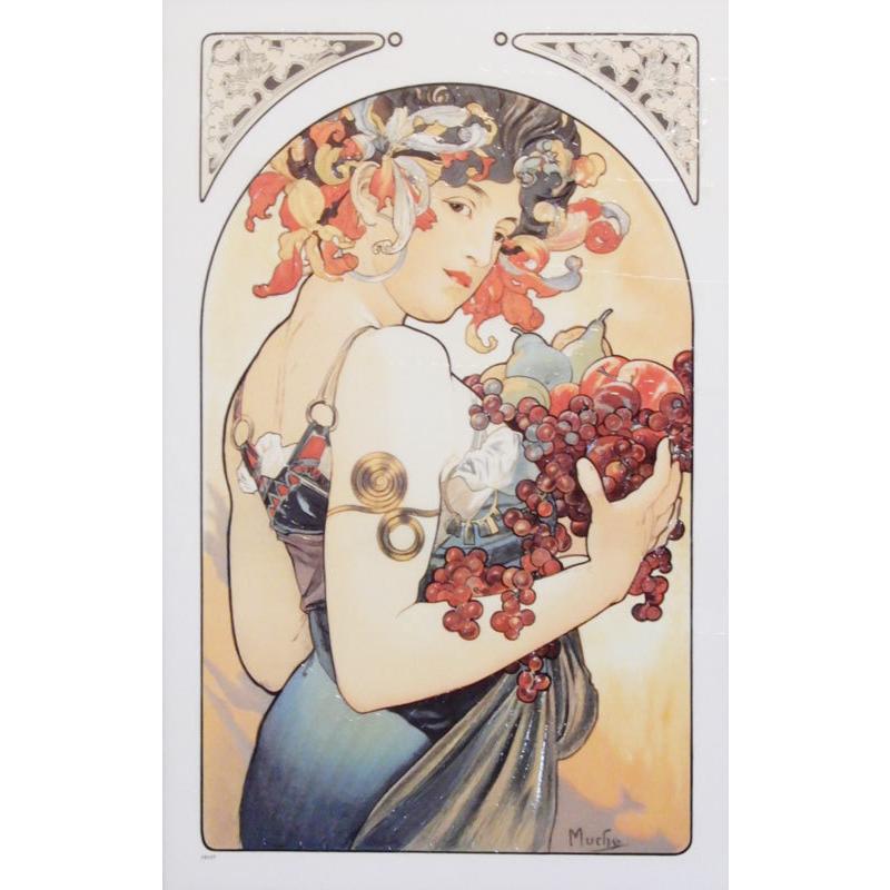 アルフォンス・ミュシャ、果物、希少な画集より、新品高級額・額装付 JHA 絵画 インテリア 油絵 額入り 世界の名画 アルフォンス・ミュシャ