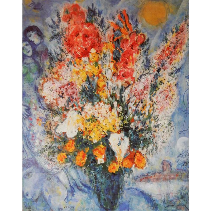 絵図 室内装飾 油彩 額入り口・入口 額絵 領域の雄篇 シャガール「胸花 ドゥ フルール」一種独特先だつもの産業 W540×H640 金-CH-18 日本製 脂ひな型