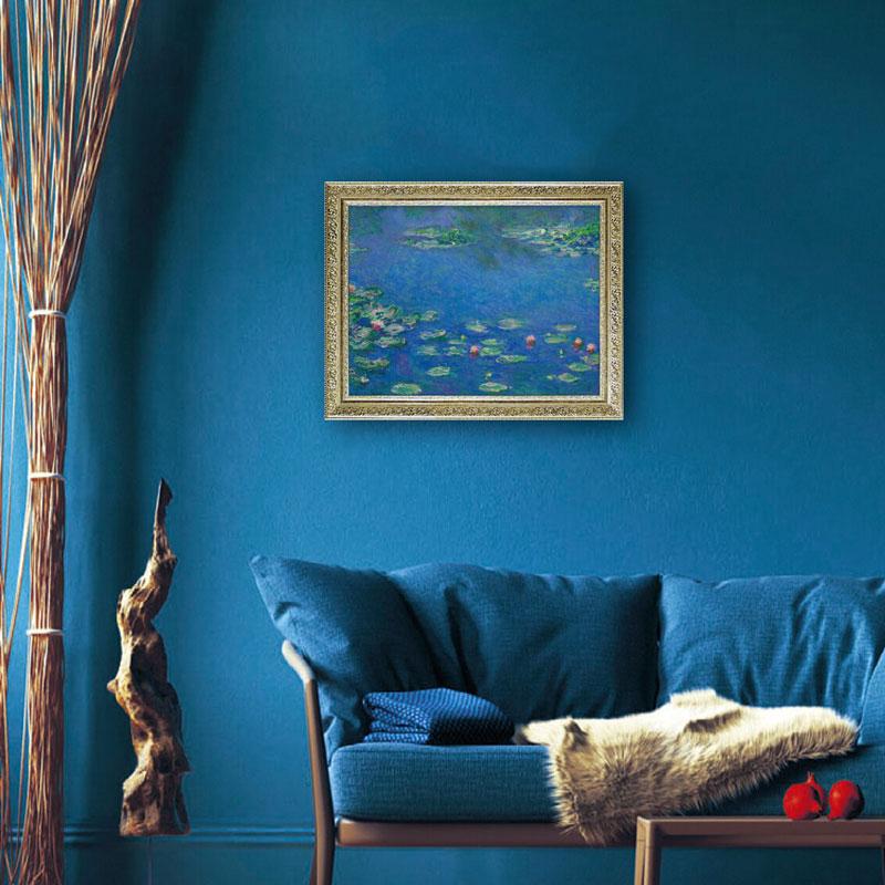 JHA 絵画 インテリア 油絵 額入り 額絵 世界の名画 モネ「睡蓮」特殊ゲル加工 W741×H588 AU-MO-15 日本製 複製画 美術館 樹脂フレームの画像