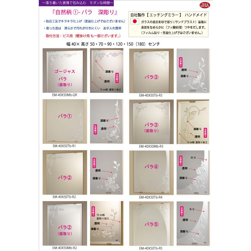 姿見鏡鑑 姿見鏡 JHA絵図面鏡鑑 (薔薇３) W400×H1500 (面取り) (螺旋釘用) EM-40X150Mb-R3 防湿 ノンひな型 入り口・入口 五体鏡 五体鏡鑑