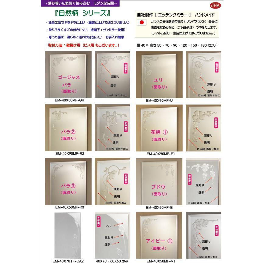 姿見 鏡 壁掛け JHAデザインミラー (アイビー1) W400×H1800 （面取り）(飛散防止・壁掛け用) EM-40X180MF-V1 ノンフレーム 玄関 全身鏡 全身ミラー