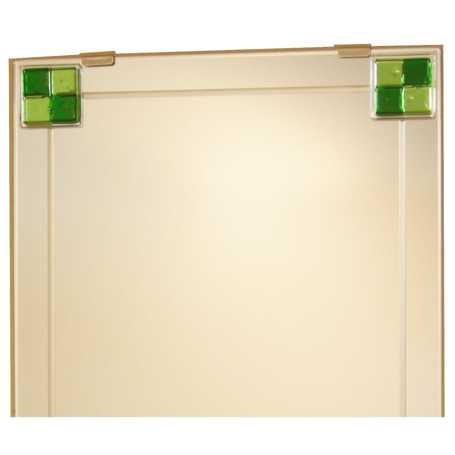 壁掛け鏡 JHAデザインミラー ステンド(グリーン)正方形 W500×H500【ビス用】EM-50X50Tb-FG フレームレス ノンフレーム 洗面 トイレ エッチング 色ガラス