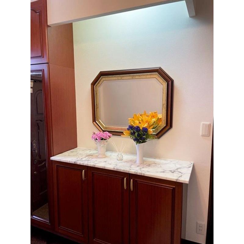 イタリア製 八角形 面取 壁掛けミラー 鏡 アンティーク インテリア 風水 イタリア製 八角形 ウォールミラー(壁掛け鏡) 52×52cm｜おしゃれ