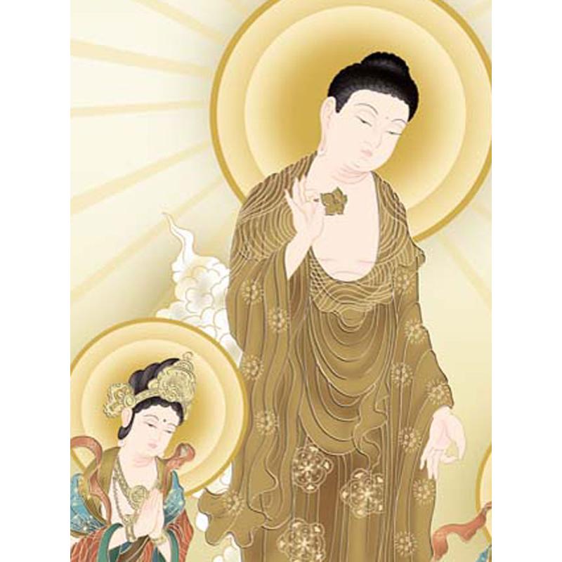 JHA 絵画 インテリア 額入り 額絵 日本画 仏事関連画「阿弥陀三尊佛