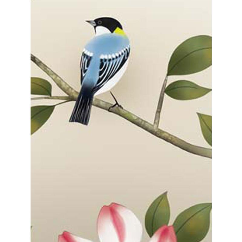 JHA 絵図 室内装飾 額入り口・入口 額絵 日本画 花鳥画 冬飾りつけ「山茶花に禽鳥」田村竹世（三美会）高性質書きうつす画 W520×H420 NK0-KCF-8M（代引っ張ること不可）ジクレー版画