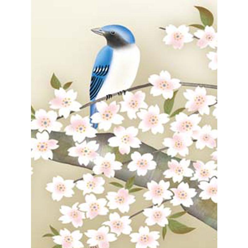 JHA 絵図 室内装飾 額入り口・入口 額絵 日本画 花鳥画 春飾りつけ「桜花に禽鳥」緒方葉水（清瀧会）高性質書きうつす画 W520×H420 NK0-KCH-0M（代引っ張ること不可）ジクレー版画