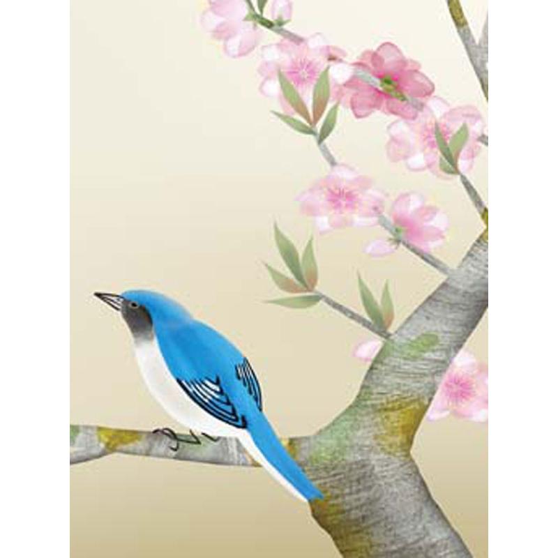 JHA 絵図 室内装飾 額入り口・入口 額絵 日本画 花鳥画 春飾りつけ「桃花に禽鳥」緒方葉水（清瀧会）高性質書きうつす画 W520×H420 NK0-KCH-8M（代引っ張ること不可）ジクレー版画