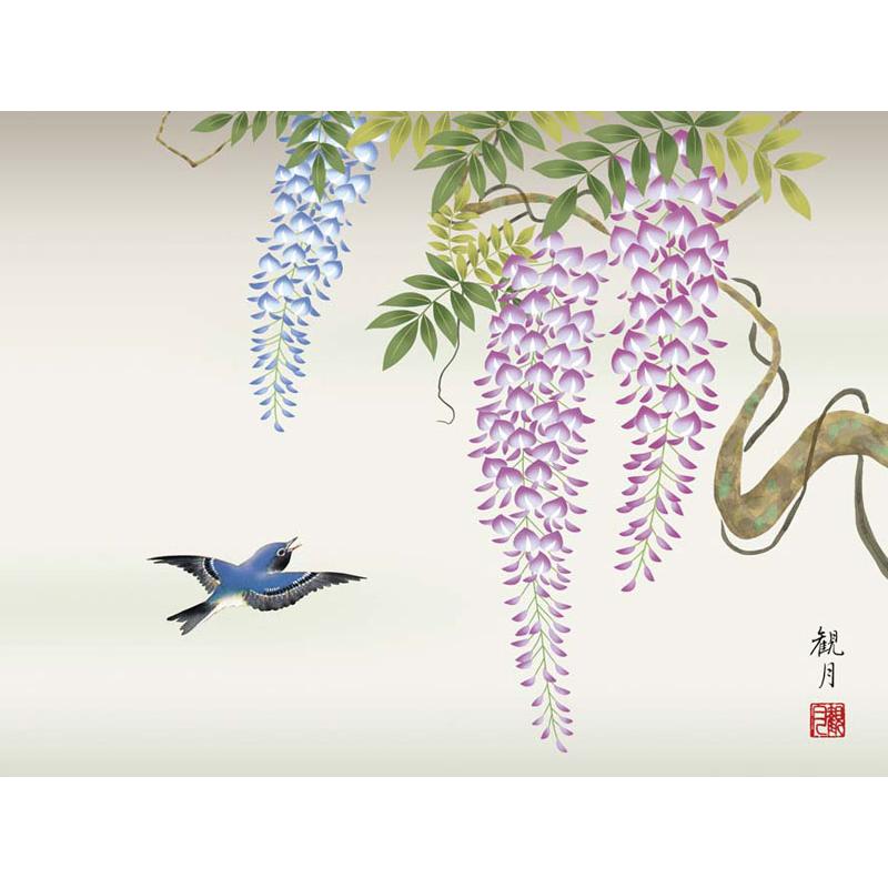 JHA 絵図 室内装飾 額入り口・入口 額絵 日本画 花鳥画 春飾りつけ「藤花に禽鳥」森山観月（三美会）高性質書きうつす画 W520×H420 NK0-KCH-9M（代引っ張ること不可）ジクレー版画