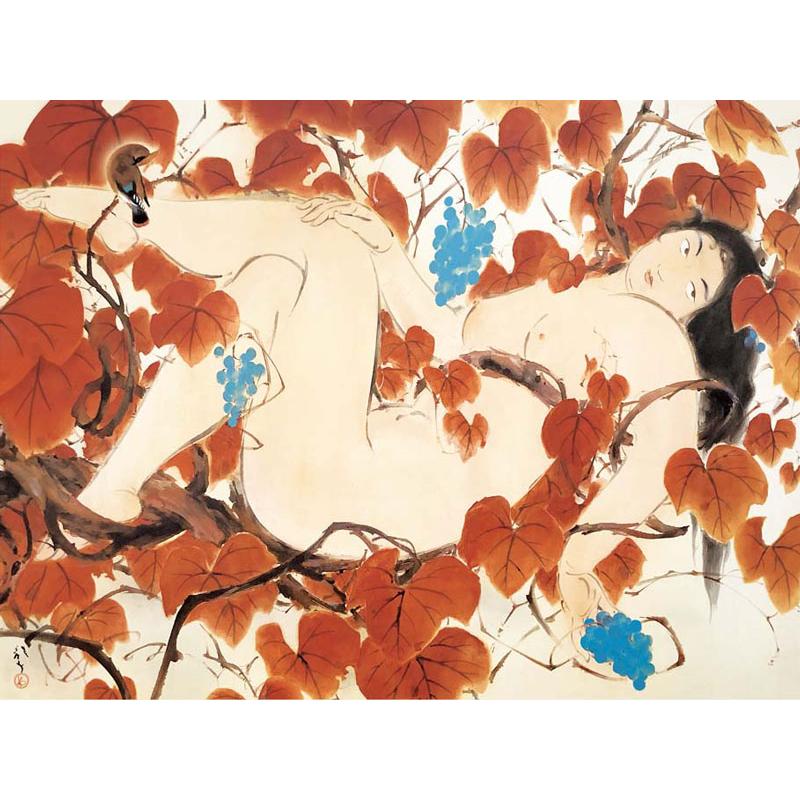 日本の名画 絵画 アート額絵 川端龍子「山葡萄」高品質複製画 W610×H495 NK0-RY-1L 美術館（代引き不可）ジクレー版画｜jha｜03