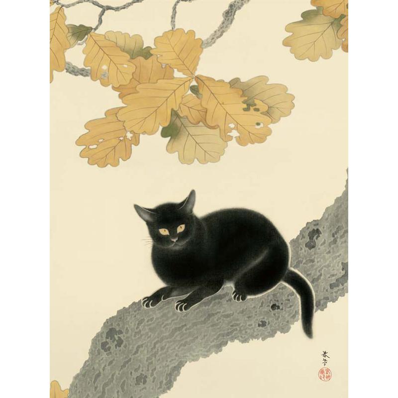 JHA 日本の名画 絵画 アート額絵 菱田春草「黒き猫」高品質複製画 W495