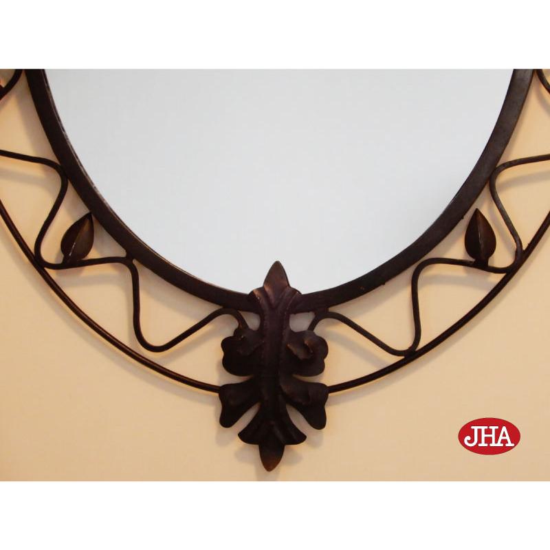 JHA 鏡 壁掛け スチール 丸 アンティーク おしゃれ 鉄製 壁掛け鏡 オーバル アイアン・ミラー(ブラック）リーフ楕円(L)W485×H705 RT-2 丸型 玄関 洗面 トイレ |  | 02