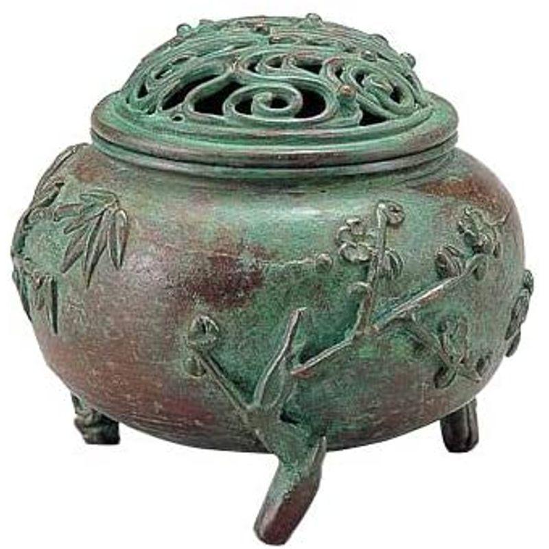 高岡銅器 香炉 玉形三友文 焼青銅色 131-01