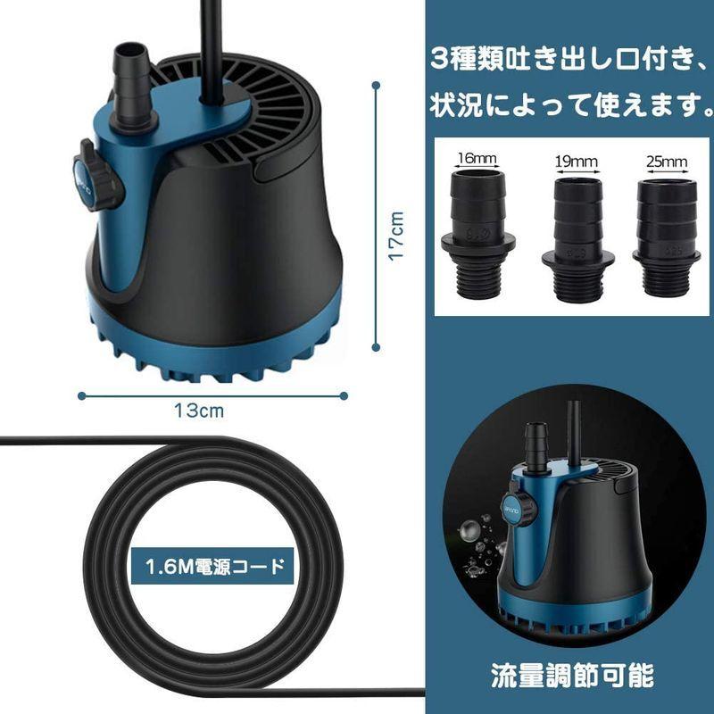 LNSTUDIO 水中ポンプ 底部入水式 循環ポンプ 吐出量3000L/H 最大揚程3M