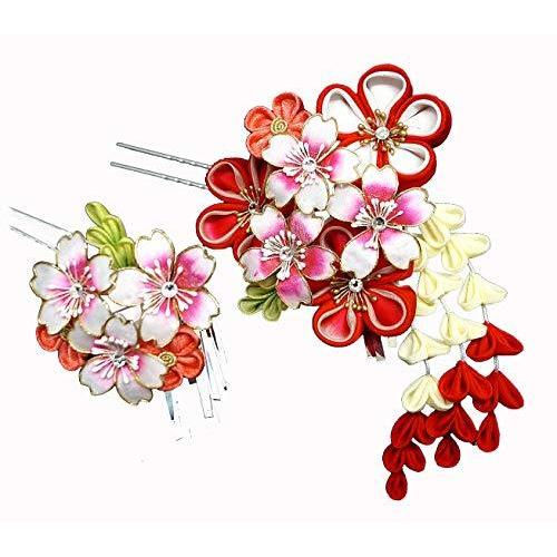 お振袖用の高級髪飾りです つまみ細工できれいにお花を仕上げたお品物です 和の雰囲気で上質感がありとて A B017ovvm4u 髪飾り 2点セット 赤 レッド ピンク 花 かんざし つまみ細工 振袖 成人式 卒業式 結婚式 七五三 袴 和装 Wk 292 通販