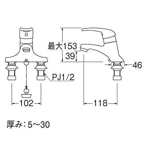 SANEI　洗面用　シングル混合栓　泡沫吐水　取付ピッチ102ｍｍ　K57C-13