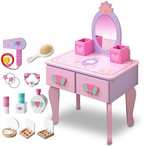 絶対一番安い Rizkiz ままごと ドレッサー 可愛いアイテム10点セット 木製 お化粧 鏡 おもちゃ 女の子 メイク プリンセス キッ 残りわずか Esiba Tg