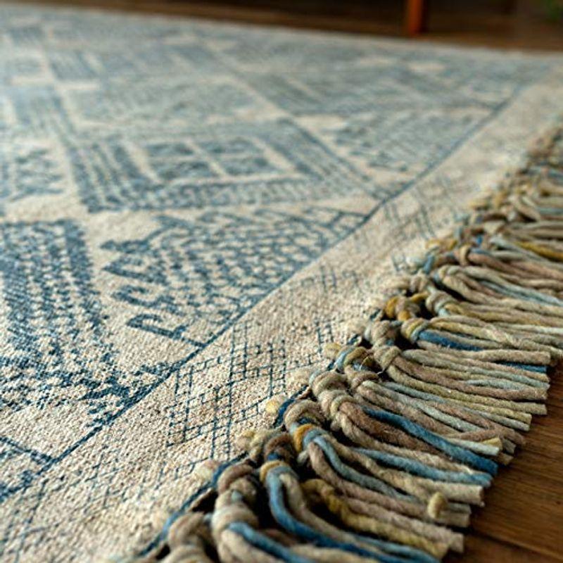 人気提案 ジェミニ カーペット ラグ 手織り キリム柄 サヤンサヤン 200x250 インド綿 ブルー 3畳 カーペット、ラグ