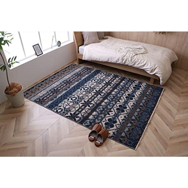 イケヒコ・コーポレーション ラグ カーペット マット 絨毯 長方形 ルチル 約160×225cm ブルー 畳める コンパクト エスニック 丈