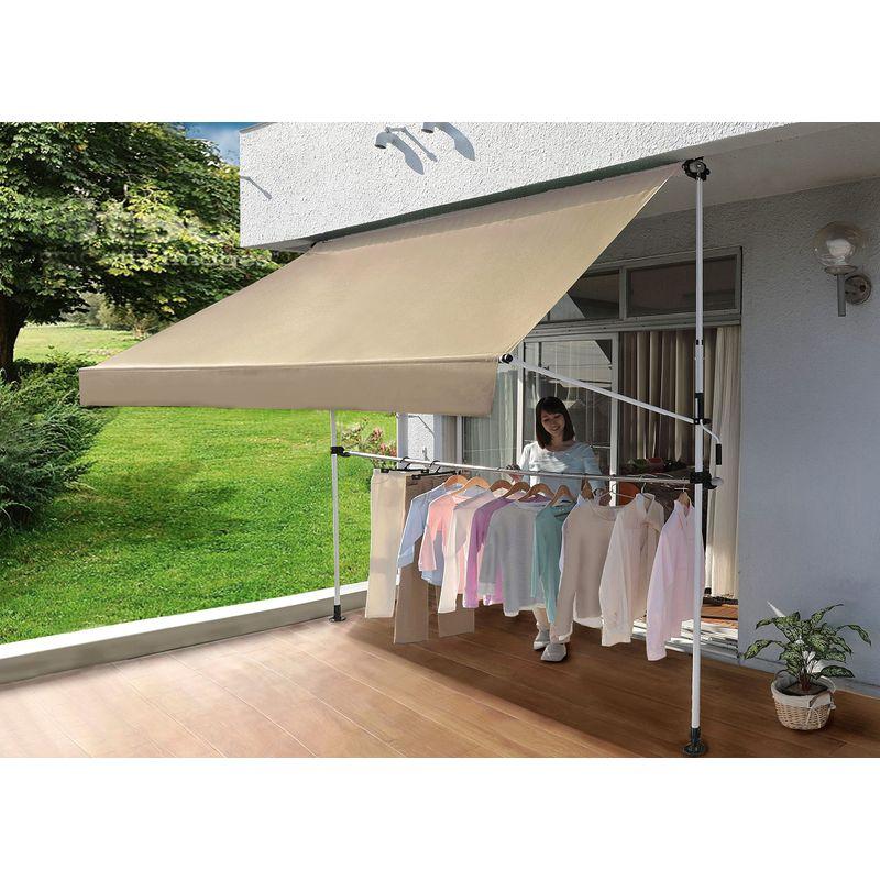 物干し竿付きオーニング 日よけ アーム伸縮タイプ 幅3m ベージュ